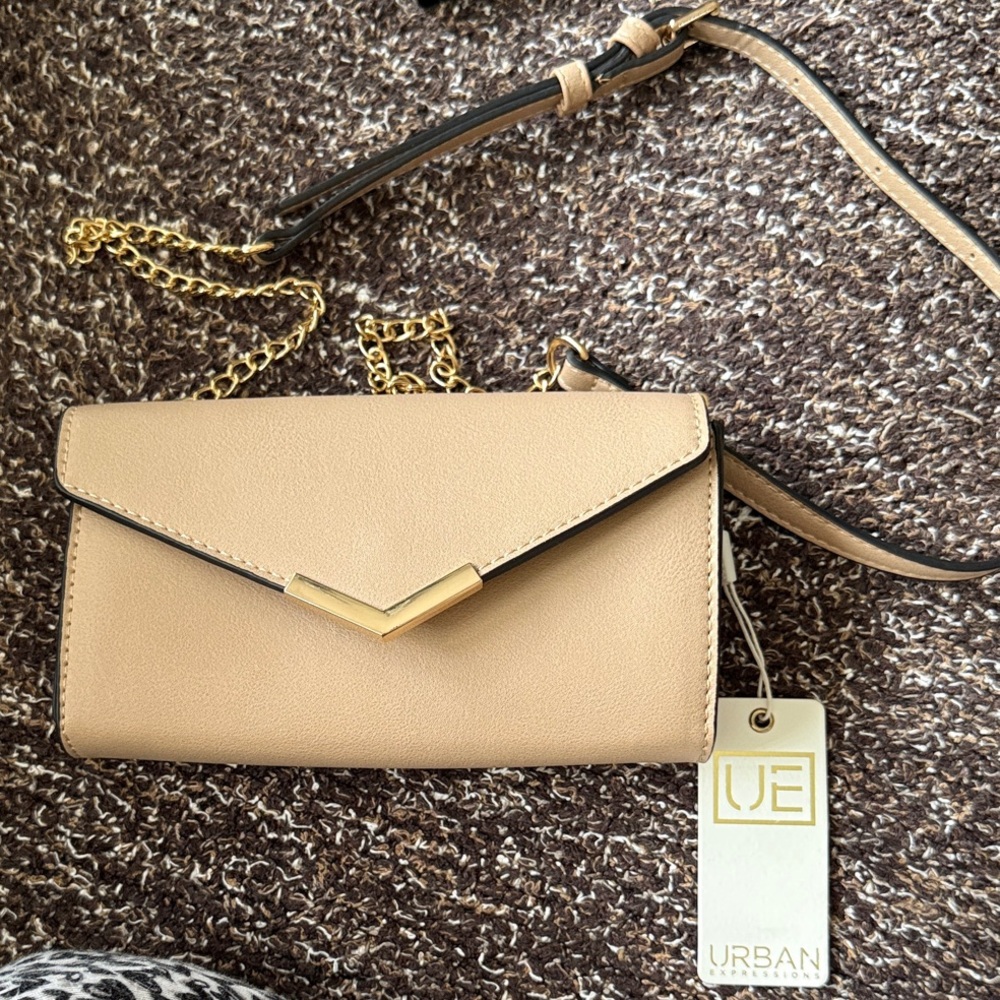 Urban Expressions Beige Crossbody Bag with Gold Accents